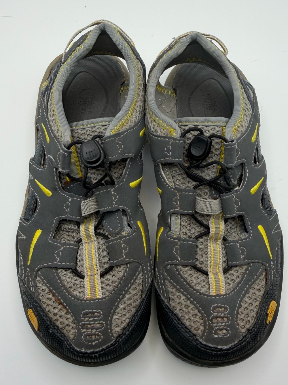The North Face Boys‎ Size 4 Gray Yellow Closed Toe Hiking Water Sandals